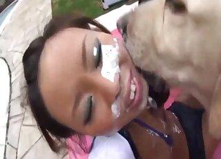 Sexy teen slut and a mutt in the hottest bestiality XXX