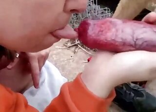 Girthy beast cock getting sucked hard outdoors