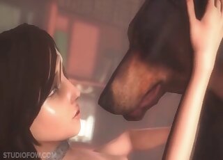 Short-haired brunette in the awesome 3D bestiality